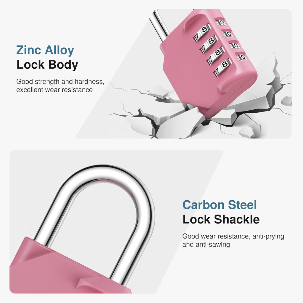 Puroma 4-Digit Waterproof Combination Lock - Secure Outdoor Padlock for Gym Lockers & Toolboxes | Basic Pink Rose