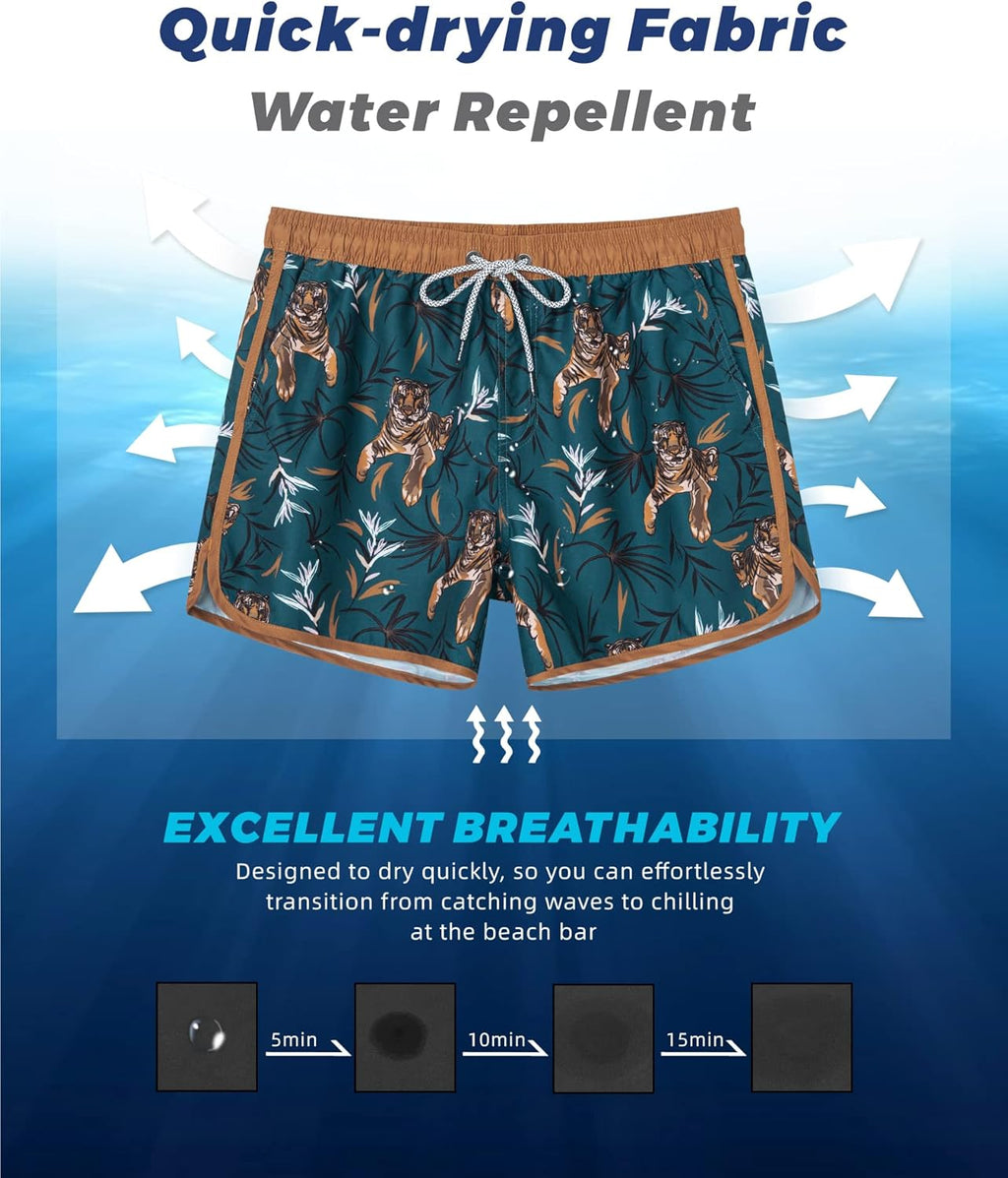 Surf Cuz Men's Swim Trunks - Vintage 80s/90s Retro Bathing Suits with Mesh Lining | Comfortable Fit