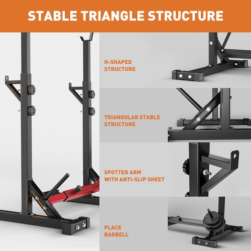 Elevens Squat Rack Stand Adjustable Bench Press Rack Barbell Rack Stand Multi-Function Weight Lifting Rack for Home Gym Strength Training, 42 inches (A-YD11010)