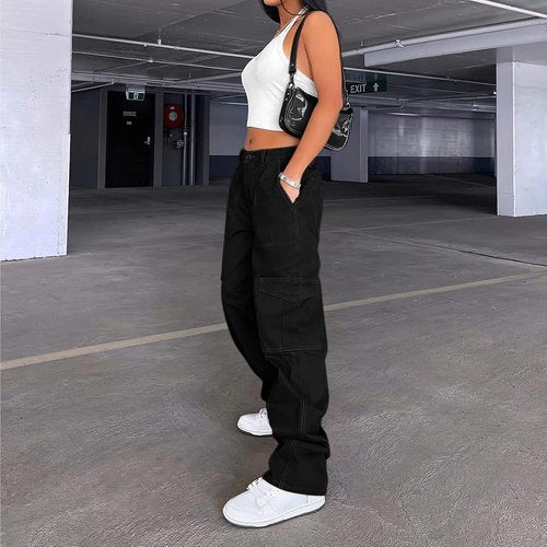 Lepunuo Cargo Pants - High Waisted Baggy Wide Leg Y2K Streetwear with 6 Pockets for Women