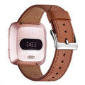 WFEAGL Leather Band for Fitbit Versa - Top Grain Leather Replacement Strap (Brown + Silver Buckle)