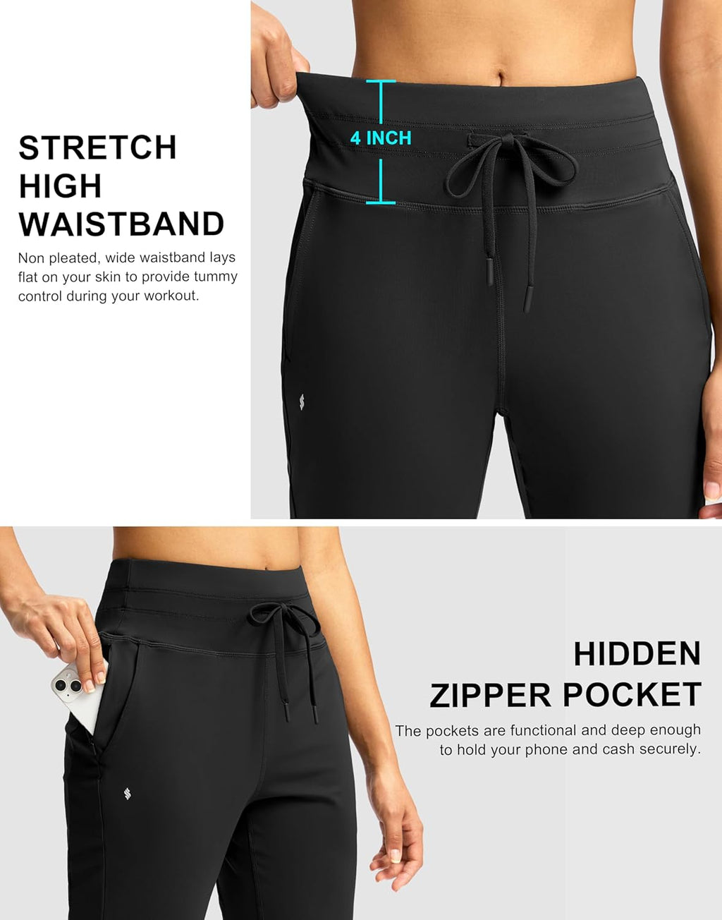 Soothfeel Women's High-Waisted Joggers - Athletic Sweatpants with Zipper Pockets for Yoga & Running