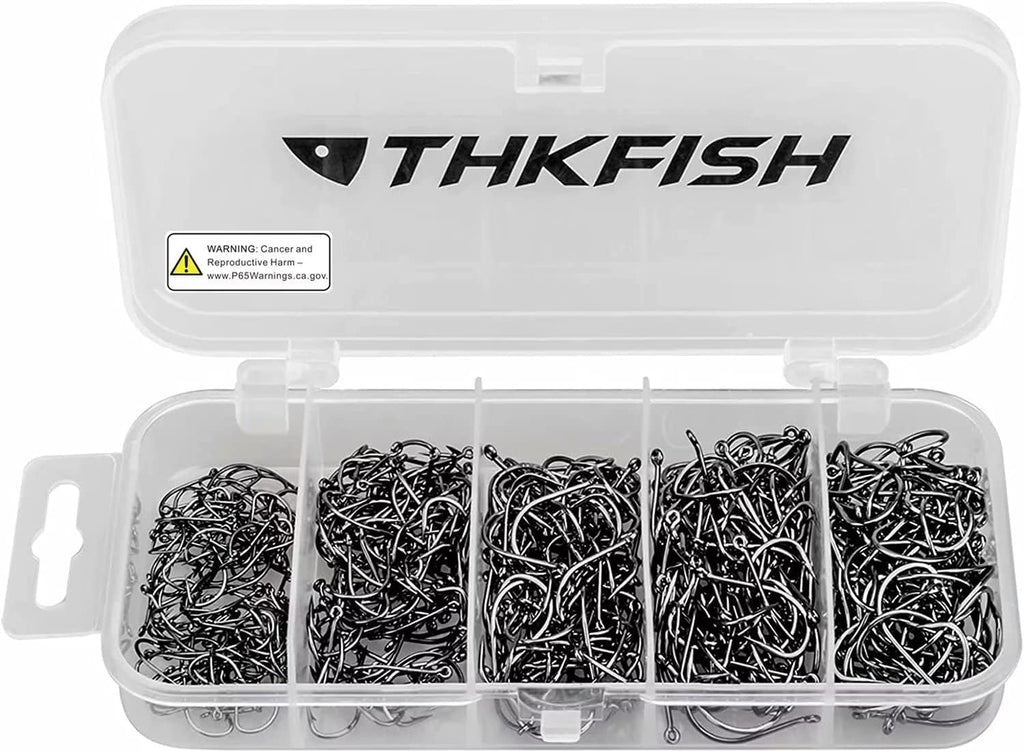 Thkfish Fishing Hooks - Drop Shot & Wacky Worm - Offset Circle Hooks in Sizes #1 to 2/0 - 50/100 Pcs Box
