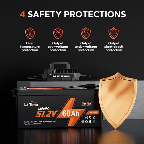 LiTime 58.4V 18A Lithium Battery Charger - IP65 Waterproof Smart Charger for 48V LiFePO4 Battery