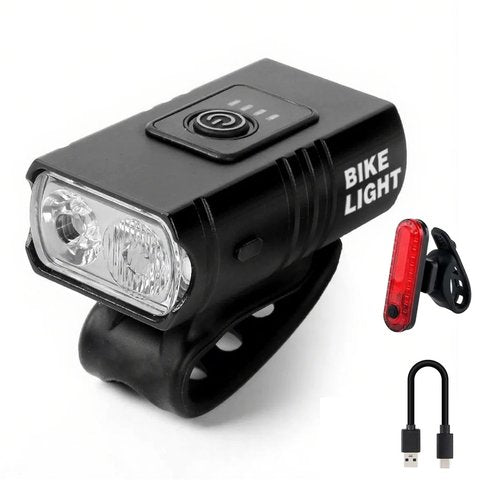 Heeykeey Bike Lights for Night Riding, USB Rechargeable Bicycle Headlight,Waterproof Bike Headlight and Tail Light, MTB Off-Road Cycling Commuting Black