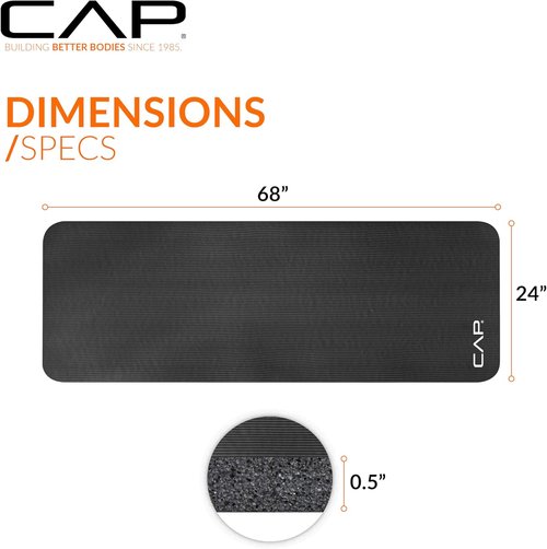 CAP Barbell High Density Yoga Mat with Strap - 1/2-Inch Thickness | Multiple Color Options