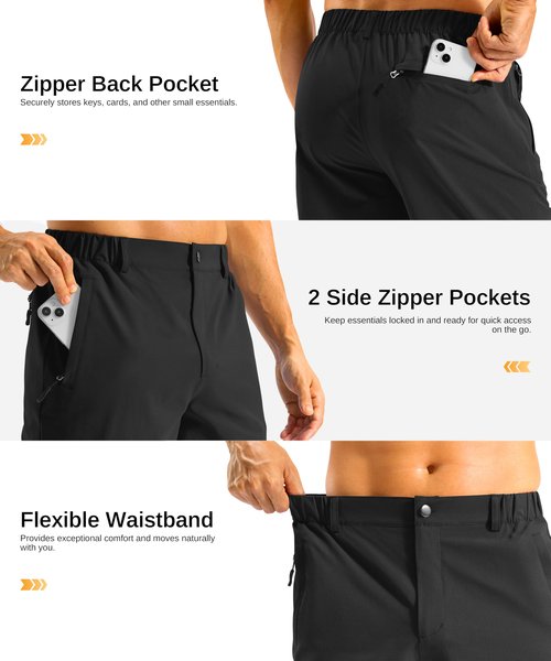 G Gradual Men's Casual Shorts 11" Long Lightweight Golf Shorts for Men Hiking Work Outdoor Stretch Quick-Dry with 3 Zipper Pockets Black