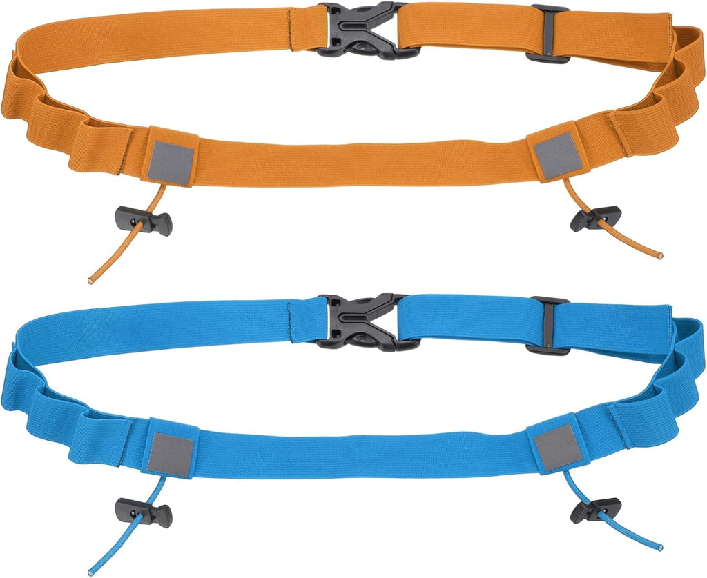 Skiennix Race Bib Belt - Comfortable Elastic Running Number Holder with 6 Gel Loops | 2-Pack in Orange/Sky Blue