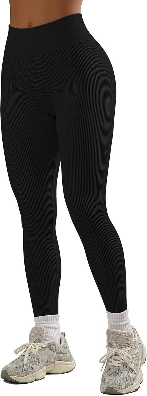 KINLONSAIR Women's High Waisted Leggings - Ribbed Seamless Yoga Pants for Ultimate Comfort