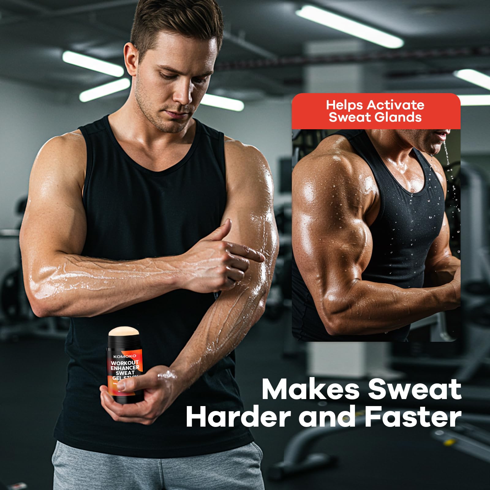 Komoko Fat Burning Sweat Gel Stick (3.5 oz), Workout Enhancer Roll-On Gel Stick, Sweat Cream for Stomach Fat, Belly Fat Burner & Waist Trainer Gel for Women & Men