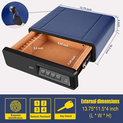 Biometric Fingerprint Safe - Slide-Away Handgun Storage for Pistols & Jewelry - Blue