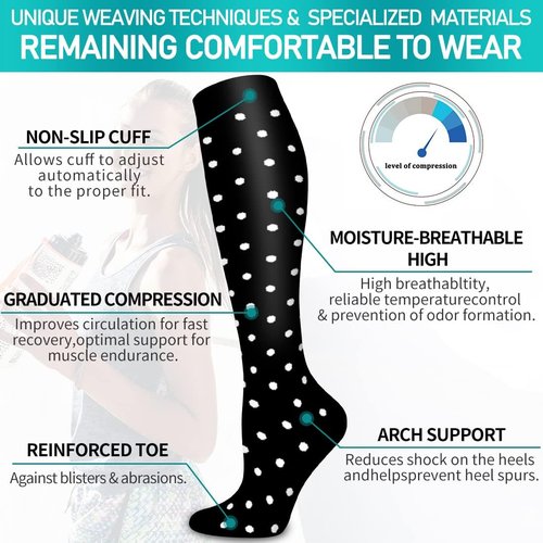 COOLOVER Copper Compression Socks - 6 Pairs for Optimal Support in Running, Travel & Nursing