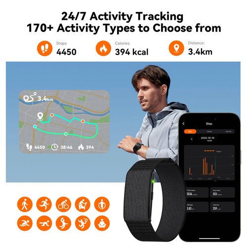iSo Tech Smart Bracelet for Men Women, Activity Health Fitness Trackers with 60-Day Battery Life, 24/7 Continuous Heart Rate Blood Pressure SpO2 HRV Stress Sleep Monitor, 170+ Sports Modes, Sub-Free
