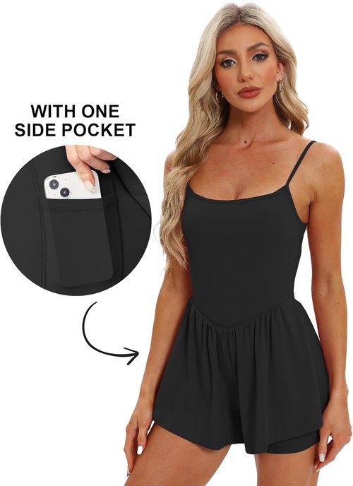 Beaully Women's Sleeveless Summer Romper - Athletic Spaghetti Strap Jumpsuit with Double Lining