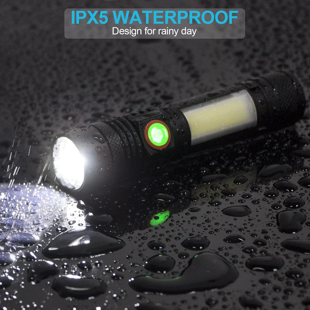 Skiennix Rechargeable Flashlight - Super Bright LED with COB Sidelight, Waterproof, 4 Modes, Tactical Design