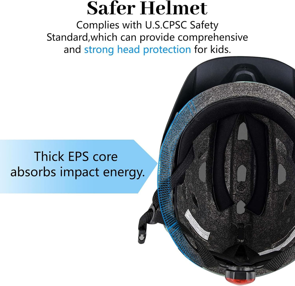 Skiennix Kids Bike Helmet - Adjustable Toddler & Youth Design with Detachable Visor & LED Light | Multi-Sport Use for Ages 3-12