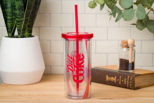 Silver Buffalo Coca Cola Diet Coke Plastic Tall Cold Cup with Lid and Straw, 20 Ounces