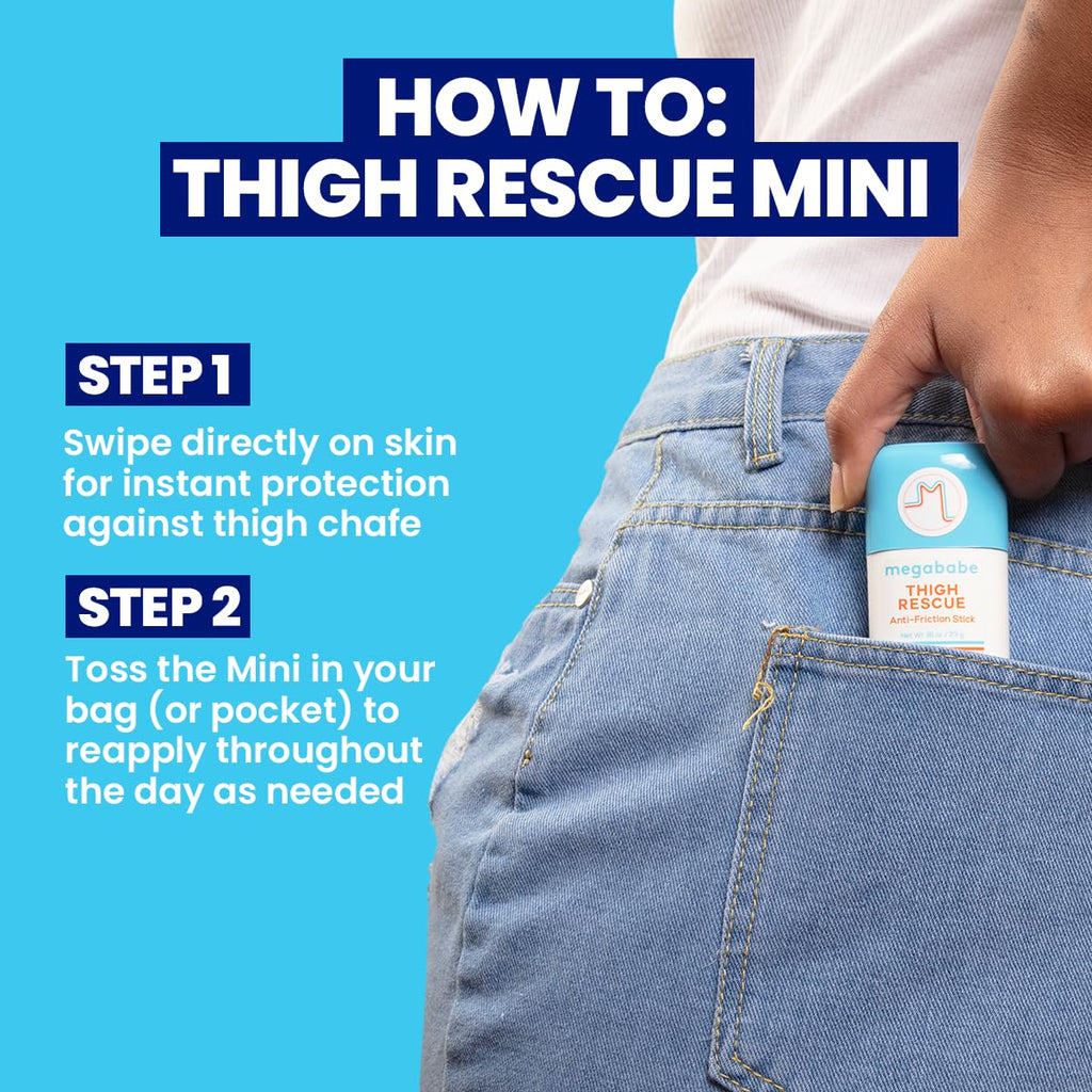 Pack of 2 - Megababe Thigh Rescue Anti-Chafe Stick Travel Size Summer Vacation Essentials | Prevents Skin Chafe & Irritation | 0.81 Ounces Each