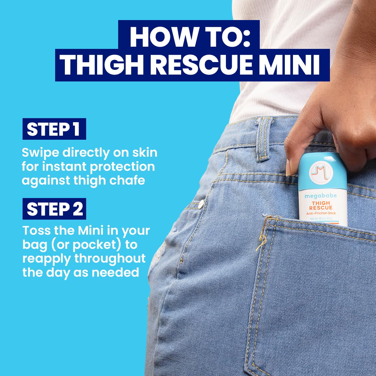 Pack of 2 - Megababe Thigh Rescue Anti-Chafe Stick Travel Size Summer Vacation Essentials | Prevents Skin Chafe & Irritation | 0.81 Ounces Each