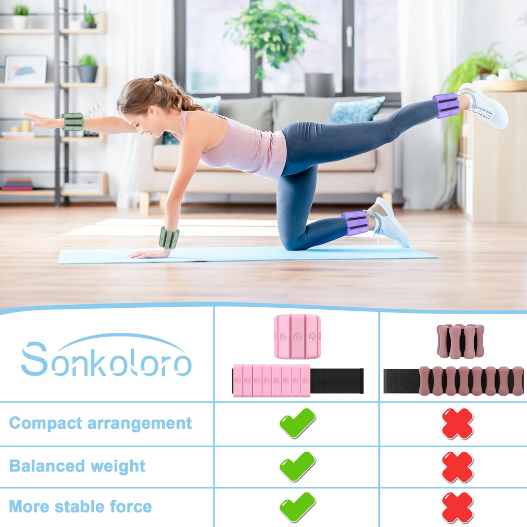 Sonkoloro Adjustable Wrist and Ankle Weights for Women Men, Leg Weights for Women 1 lb-1.3 lbs Each for Walking, Yoga, Dance, Barre, Gym Blush 2lb