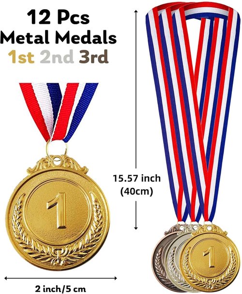 Jauisus Olympic Style Award Medals - 12 Pcs Gold, Silver, Bronze with Neck Ribbons | 2 Inches for Sports & Competitions
