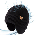 TOP-EX XL/XXL Merino Wool Waterproof Beanie for Men Women with Ear Flap Winter Fleece Lined Beanie Outdoor Skiing Hat Black M/L