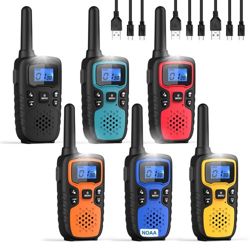Wishouse Walkie Talkies for Kids Adults - Long Range Rechargeable 2 Way Radios,Gift,Hiking Accessories Camping Gear with Lamp,SOS Siren,NOAA Weather Alert,VOX,Easy to Use 6 Pack