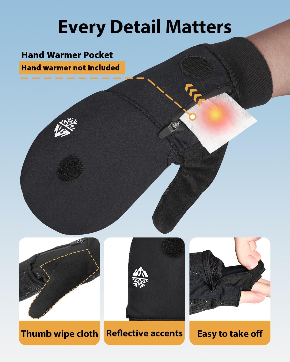 RIGWARL Winter Fingerless Gloves - Convertible Mittens with Hand Warmer Pocket for Men & Women