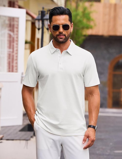 Cotrasen Men's Polo Shirt - Short Sleeve Cotton Pique with 3 Buttons | Classic Fit Golf T-Shirt