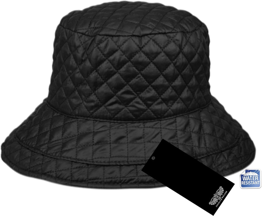 Skiennix Foldable Water-Repellent Quilted Rain Hat - Adjustable Drawstring Bucket Cap