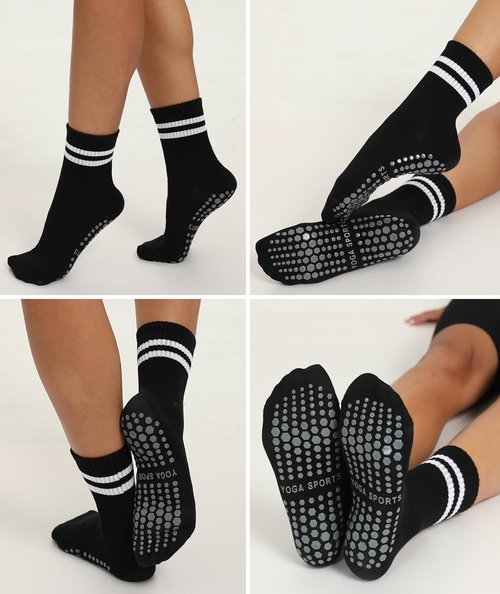 Mancreda Pilates Socks for Women - Non-Slip Grips Yoga Socks | 84% Cotton for Barre & Hospital (2/3/4 Pairs)