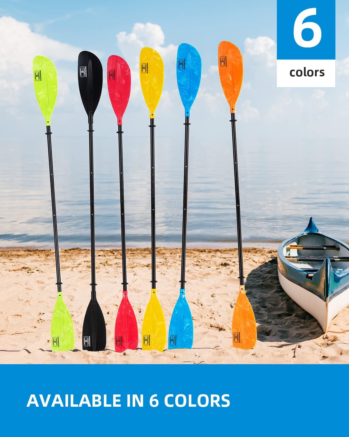 OCEANBROAD Adjustable Kayak Paddle - 86in to 94in | Lightweight Canoeing Oar with Paddle Leash