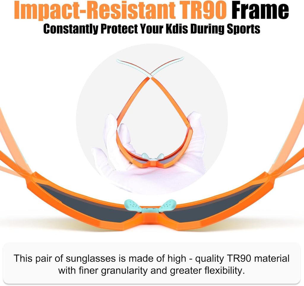 Polarized Kids Sunglasses, Youth Baseball Sunglasses Ultra-Light TR90 Frame UV400 Sports Cycling Glasses for Boys Girls