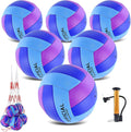 Skiennix Volleyballs - Official Size 5 Soft Recreational Balls with Pump & Net Bag | 6 Pack, Purple & Blue