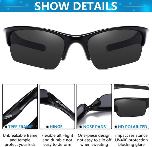 DUCO Toddler Baseball Sunglasses - Unbreakable Polarized Cycling Glasses for Kids Age 4-7 | K014