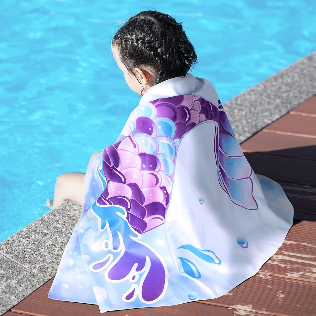 WERNNSAI Mermaid Kids Beach Towel - Double-Sided, Quick Dry, Ultra Absorbent | 30” x 60” Soft Swim Towel