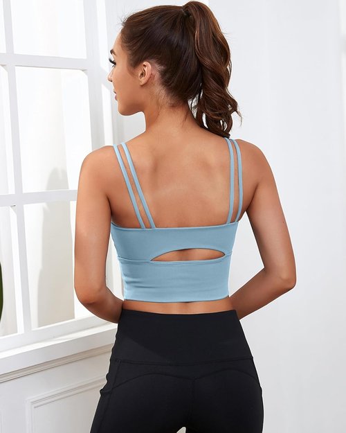 Everrysea Sports Bras - High Support Longline Workout Tank Top with Built-In Bra | Padded Strappy Yoga Crop Top