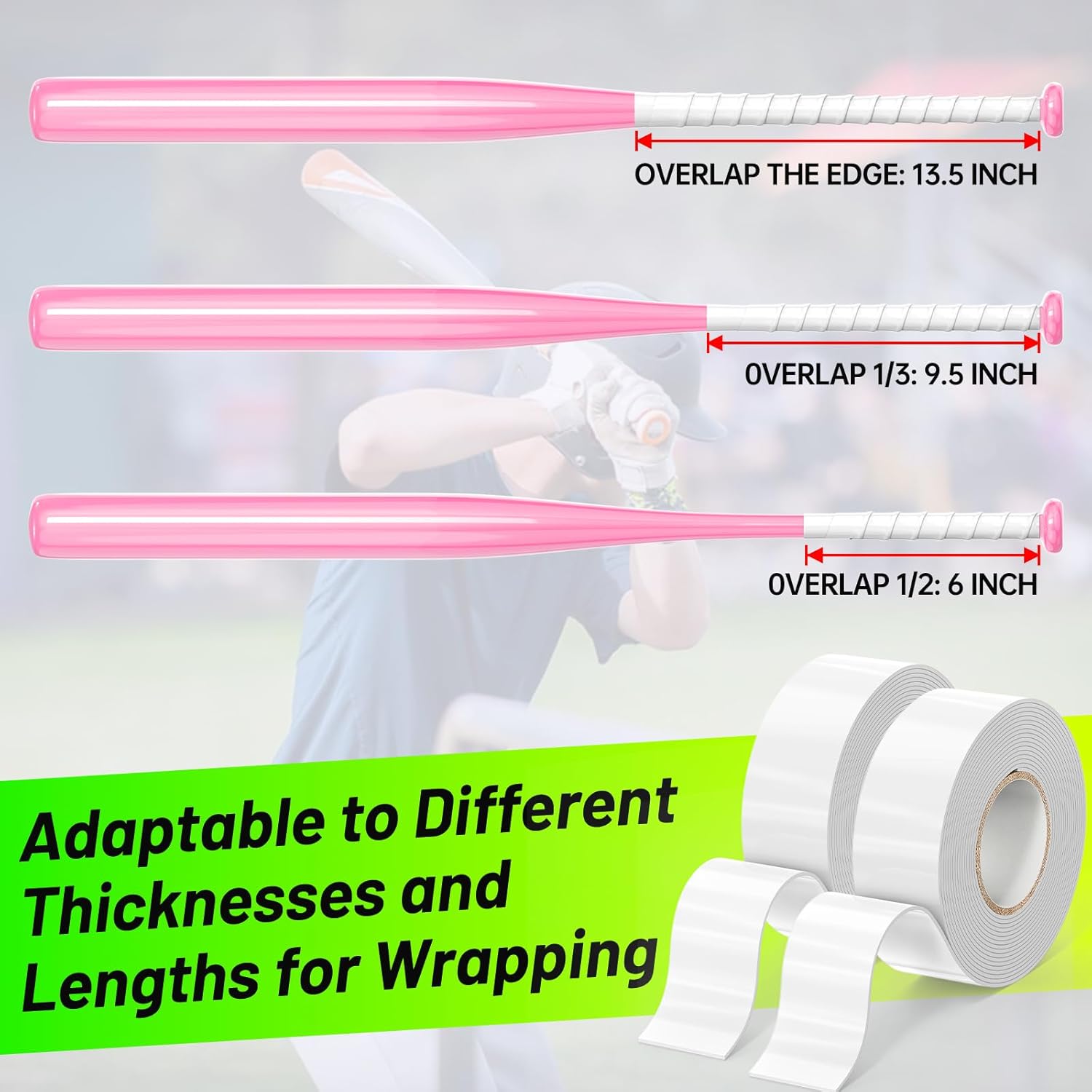 PHIXBEAR Baseball Bat Grip Tape - 1.1mm Self-Fusing Silicone for Enhanced Traction & Shock Absorption