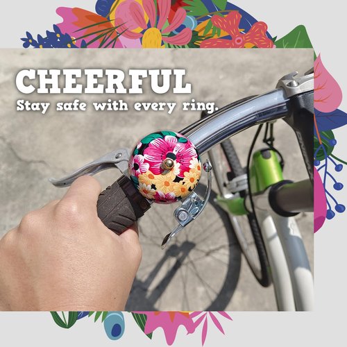 ONIPAX Floral Aluminum Alloy Bicycle Bell, Handlebar Mount Classic Loud Ringer for Cruiser & Beach Bikes, Pink Flower Decor