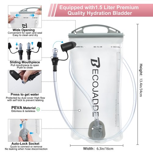 BECOJADDE Running Vest Hydration Backpack with One 1.5L Water Bag for Men Women, 5L Lightweight Running Backpack Hydration for Marathon, Trail, Cycling, Hiking, Jogging Pink