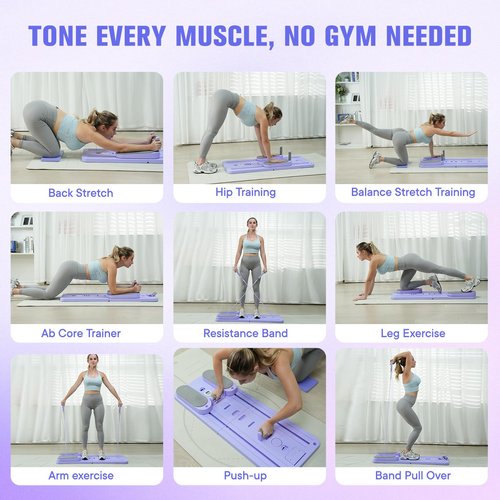 Pilates Board-Pilates Reformer Set 6 in 1 Multifunctional Abdominal Pilates Board for Home Workout Equipment, Foldable Pilates Portable Reformer Machine, Ab Board Trainer for Women