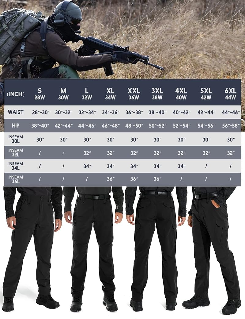 KFUBUO Men’s Lightweight Ripstop Cargo Pants - Water Resistant, 9-Pocket Relaxed Fit, Black 32W x 32L