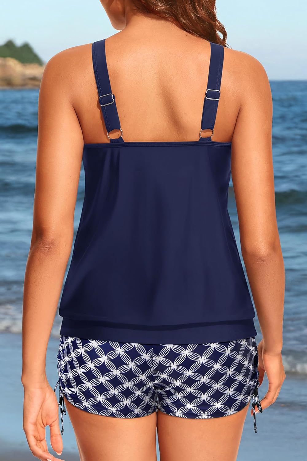 Yonique Tankini Swimsuits - Tummy Control Two-Piece Blouson with Shorts | High Neck Design