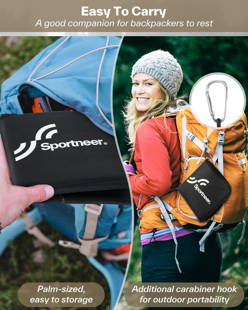 Sportneer Folding Seat Pad - Lightweight Waterproof Camping Mat | 15.75'' x 15.75'' for Hiking & Picnics