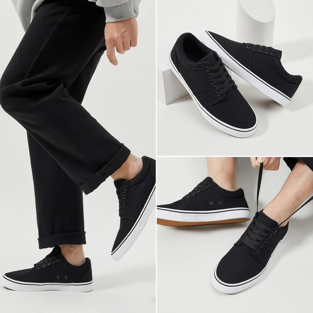 BENPAO Men's Casual Sneakers - Stylish Low Top Lace-Up Canvas Shoes in White and Black