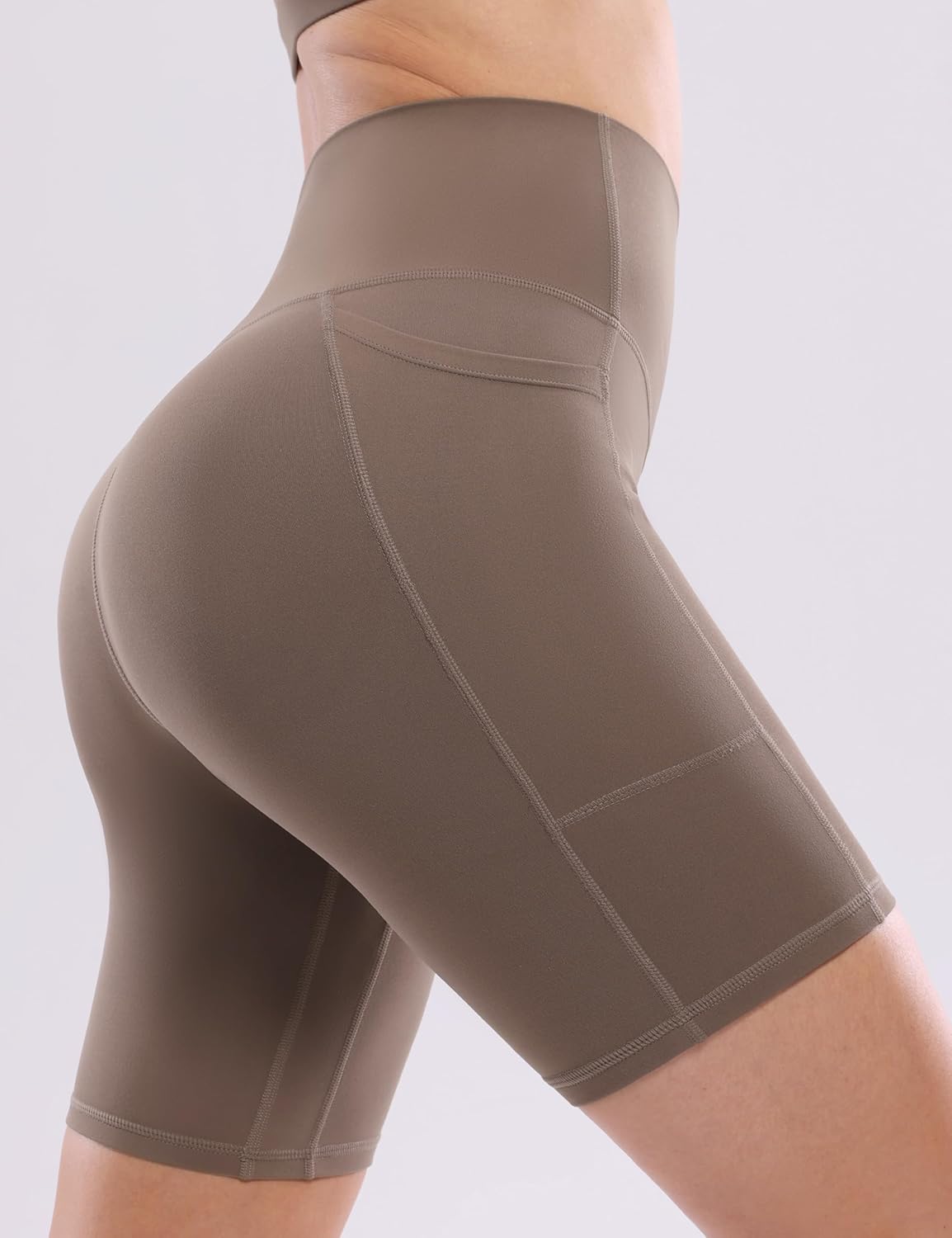 POSHDIVAH Women's Creamluxe Yoga Shorts - High Waisted, Pockets, Available in 2.5"/4"/6"/8"/10" Sizes