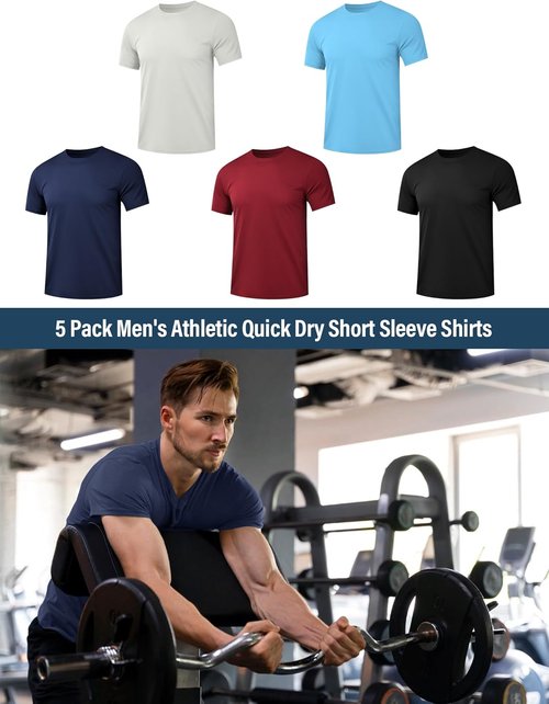HOPLYNN Men's Dry Fit Workout T-Shirts - 5/7 Pack Short Sleeve Athletic Tees for Running & Gym