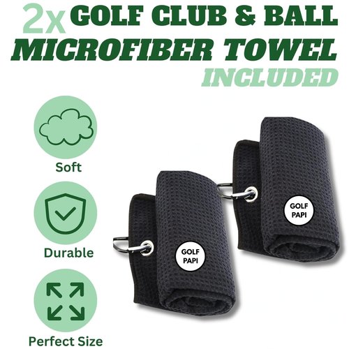 GOLF PAPI Golf Club Cleaner Brush Kit – 2 Pack Golf Club Cleaning Accessories Include Spray Bottles, Towels, Brush Covers & Retractable Clips – Must-Have Golf Gifts for Clean Shots - (Black - 2 Pack)