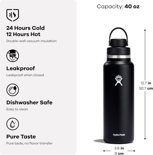 Hydro Flask Water Bottle - Insulated Stainless Steel with Wide Mouth Chug Lid | 40 Oz Tonal Birch Gray