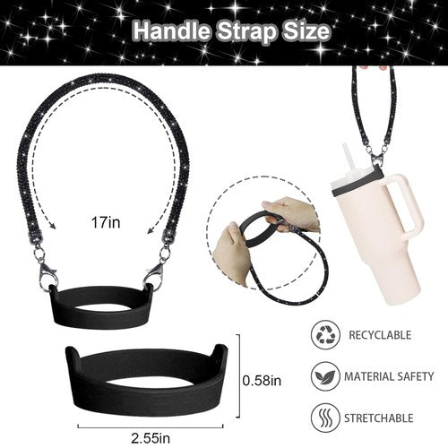 VirgoCCY 5PCS Stanley Cup Accessories Set 30&40 Oz, Includes 1 Glitter Straw Covers, 1 Glitter Handle Strap, 1 Straw Adapters Charm Blank with 1 Cross Charms and 1 Glitter Silicone Boot, Black